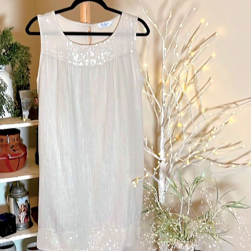 Sleeveless Ivory Sequin Shift Dress